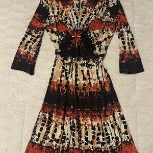 NY Collection Black, Orange, and Cream Midi Dress
